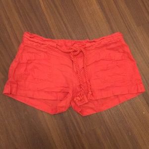Coral color tie up shorts